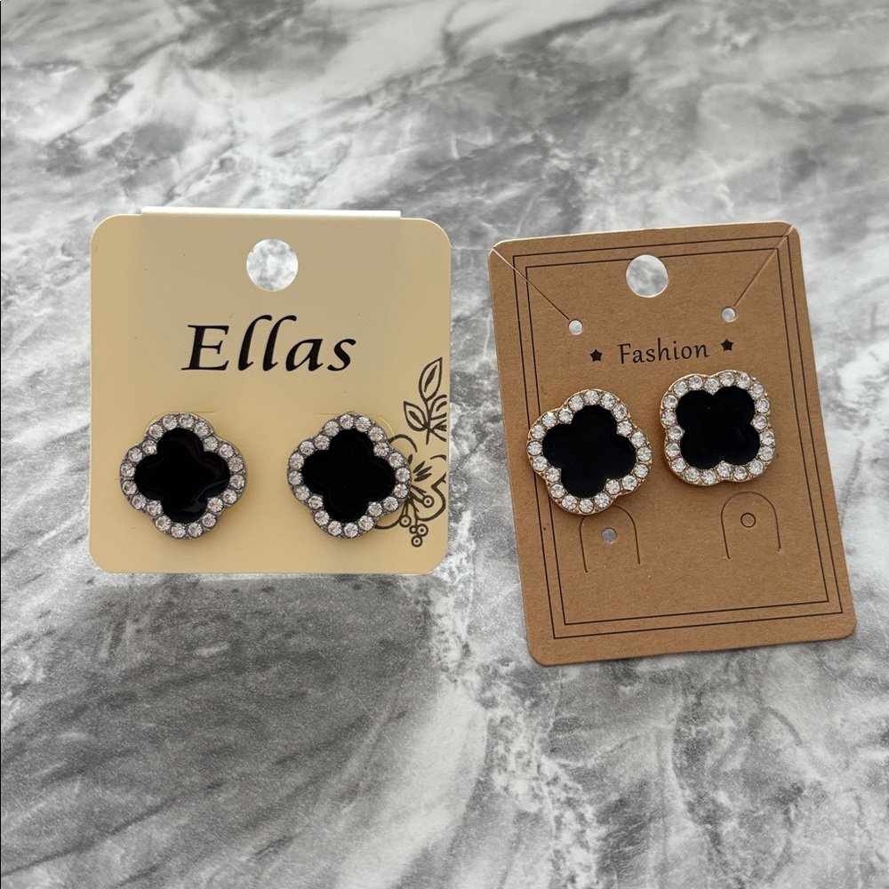 Ella Black,silver Crystal Earrings